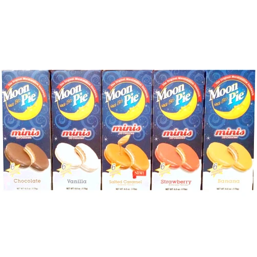 Moon Pie Minis - Complete Variety Pack - All 5 Flavors! (5 Boxes - 1 Salted Caramel - 1 Chocolate - 1 Strawberry - 1 Banana - 1 Vanilla) 6 pies per box, 30 pies total!