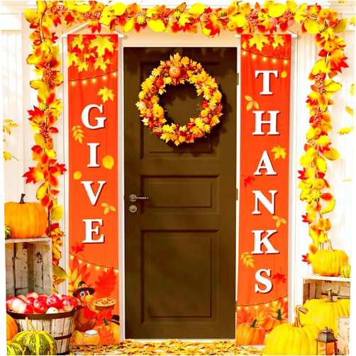 KatchOn, Give Thanks Hanging Banner - Xtralarge 72x12 Inch | Thanksgiving Door Decorations | Happy Thanksgiving Door Banners for Front Door | Happy Thanksgiving Banner, Give Thanks Banner, Fall Décor