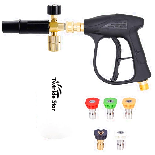 Twinkle Star Pressure Washer Gun Snow Foam Lance, with 1/4 Inch Quick Connector, 5 Pressure Washer Nozzle Tip, 1 Liter