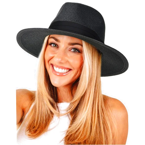 FURTALK Womens Mens Wide Brim Straw Panama Hat Fedora Summer Beach Sun Hat UPF Straw Hat for Women