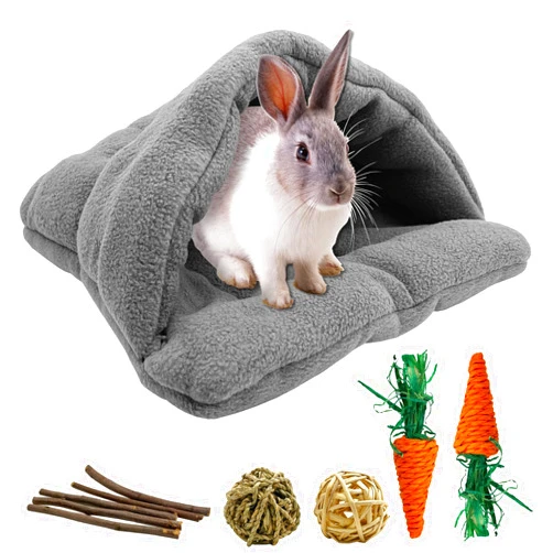 kathson Rabbit Cave Sleeping Bed Guinea Pig Hideout Cozy House Pet Soft Warm Fleece Winter Slipper Cushion Small Animal Nest Cage for Ferrets Squirrel Hamster Chinchilla Rat Hedgehog Bunny