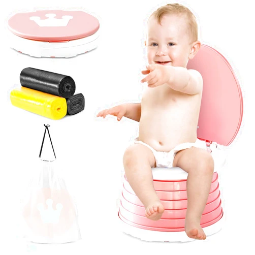 YZNlife Travel potty for toddlers, Portable Potty for Toddlers Foldable Kids Training Toilet Seat for Boys Girls Baby Carry Potty Children Car Potty Chair for Camping Park with 3 rolls bag（Pink）