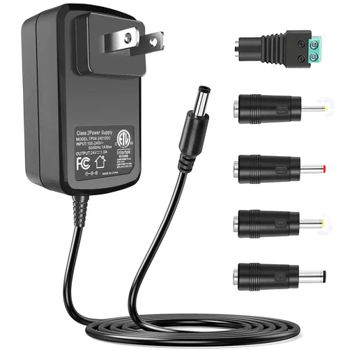 Qanxun 100V-240V to 24V 1A AC/DC Switching Power Supply Adapter with 5 Selectable Adapter Plugs