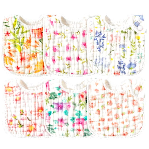 Zainpe 6Pcs Snap Muslin Cotton Baby Bibs Infants Feeding Bib Adjustable Burp Cloths Soft Drool Bibs for Toddlers Girl Boy