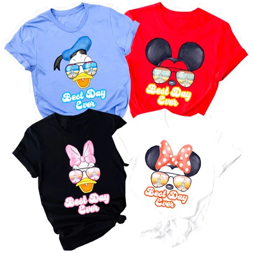 Handmade Custom Family Sunglasses Matching Shirts, land 68 Character Options Shirt for Family Vacation, Mickey Minnie Couples T-Shirts, Personalized Castle Shirt