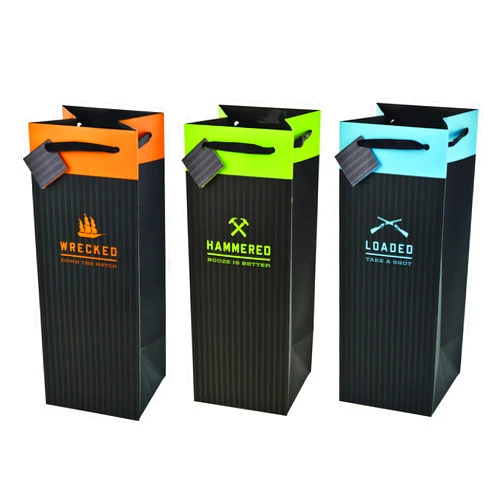 Cakewalk Drinking Icon Single Bottle Paper Wine Bags, Black