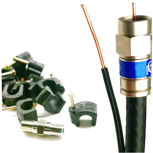 PHAT SATELLITE INTL 200ft SOLID COPPER RG6 DIRECT BURIAL UNDERGROUND 18AWG 75 Ohms COAXIAL CABLE WITH 17AWG MESSENGER GROUND WEATHER SEAL CONNECTORS BARREL & 10 NAIL CLIPS INCLUDED Assembled in USA by PHAT SATELLITE INTL