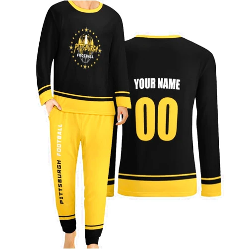 Quzeoxb Custom Men's Pajama Suit Personalized Name Number Long Sleeve Nightwear Set Gifts for Dad Son and Husband