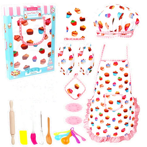 Vanmor Cute Kids Cooking and Baking Sets, 24 Pcs Kids Aprons for Girls Toddler Chef Hat Apron Dress Up Chef Costume, Little Girl Apron Sets Pretend Gifts for 3 4 5 6 7 8 Years Old Girls