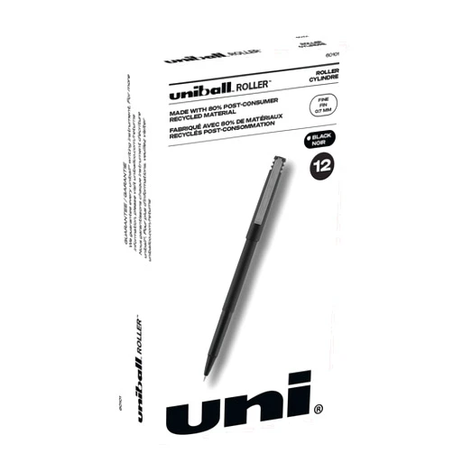 Uni-Ball Uniball Roller Rollerball Black Pens Pack of 12, Fine Point Office Pens with 0.7mm Medium Black Ink, Ink Black Pen, Smooth Writing Japanese Pens, Journaling Pens