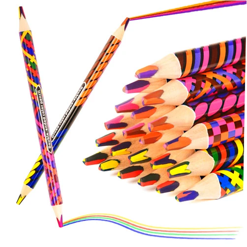 KINGRUNNING 8 Colors in 1 Double-Ended Rainbow Colored Pencils for Kids/Adults, Jumbo Multicolored Pencils for Coloring and Drawing, Pre-Sharpened (12)