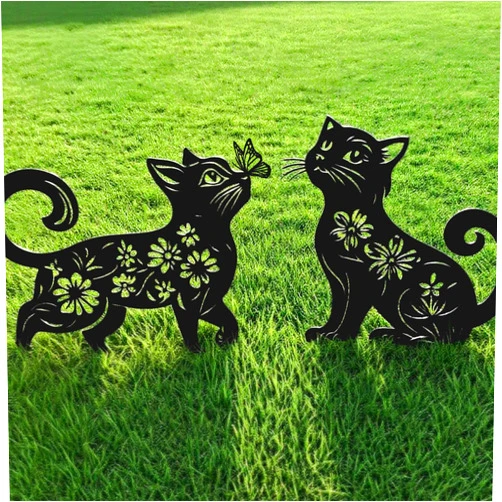 Rioneta Metal Cat Garden Decor for Outside (2 Pack), 14 Inch Yard Art Stakes,Unique Cat Gifts for Kitty Lovers, Outdoor Lawn Statues and Weather Resistant Yard Art