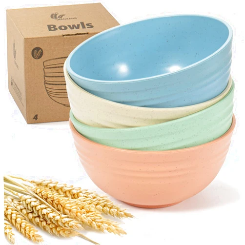 PTNITWO Cereal Bowls-Set of 4 Wheat Straw Fiber Bowls, Unbreakable And Reusable Light Weight Bowl For Rice Noodle Soup Snack Salad Fruit BPA Free Dishwasher Safe (4 Color)