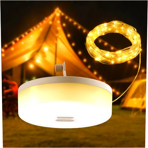 Stvono Camping String Lights Lantern, Rechargeable Camping Lights with 15 Lighting Modes, 2600mAh Long Lasting Battery Powered, Portable Outdoor Hanging Lights for Camping, Parties, Festival Decor (32.8Ft)