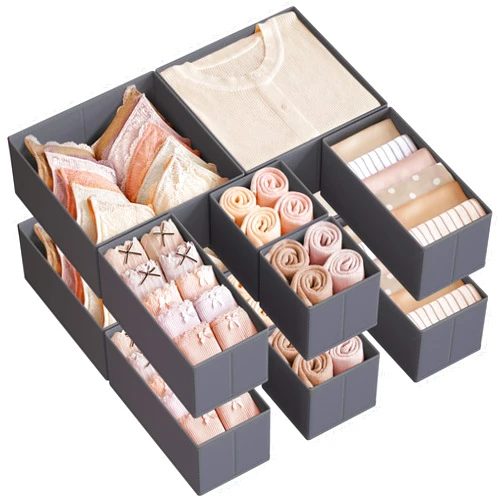 SONGMICS Drawer Organizer, Dresser Drawer Organizers, Set of 12, Foldable Fabric Storage Bins for Socks, Underwear, Bras, Ties, Scarves, Slate Gray URDZ006G03