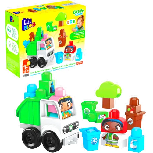 Mega BLOKS Fisher-Price Toddler Building Blocks, Green Town Sort & Recycle Squad with 15 Pieces, 2 Figures, Toy Gift Ideas for Kids