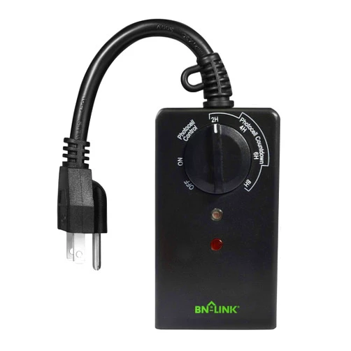 BN-LINK Outdoor 24-Hour Timer with Photocell Light Sensor, Water Resistant Photoelectric Countdown Timer(2, 4, 6 or 8 Hours Mode), Weatherproof, Two (2) Grounded Outlets for Home and Garden, Black