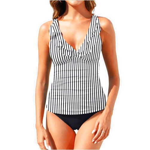 Yonique Womens Two Piece Swimsuits Ruffle Flounce Tankini Tummy Control Bathing Suits V Neck Swimwear