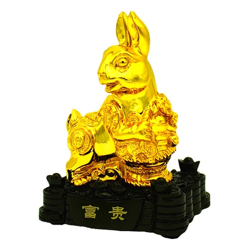 Betterdecor Feng Shui Gold Year of 2023 Chinese Zodiac Rabbit on Treasure Statue Home Office Decoration for Good Luck (Rabbit)…
