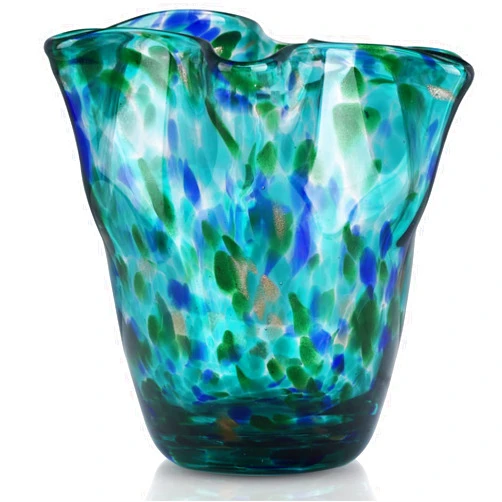 DOVDOV Hand Blown Glass vase, Green Wide-Mouth Petal-Shaped vase, Modern Glass Art Decoration, Ideal for Living Rooms, Kitchens, Weddings, Dining Tables, and Office Centerpiece Floral Arrangements.