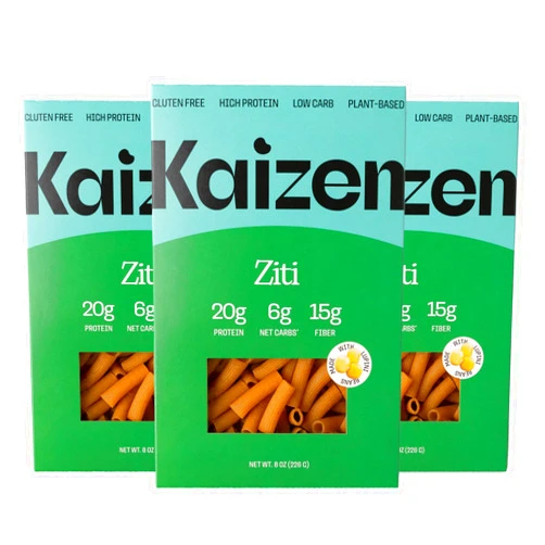 Kaizen Food Company Kaizen Low Carb Keto Pasta Ziti - High Protein (20g), Gluten-Free, Keto-Friendly (6g Net), Plant-Based Lupini Noodles made w/High Fiber Lupin Flour - 8 ounces (Pack of 3)