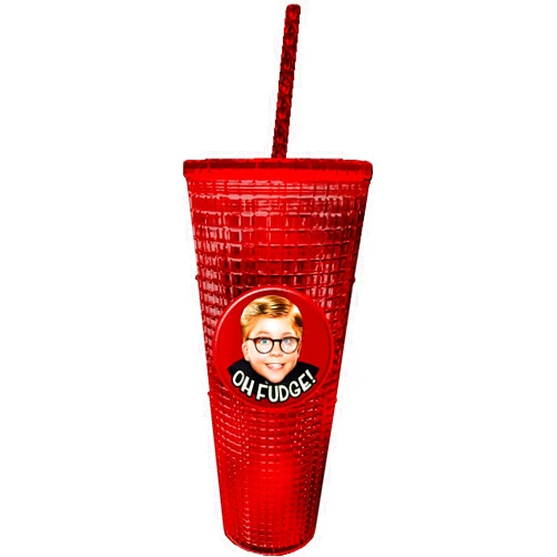 Spoontiques - Diamond Tumbler - Textured Cup with Straw - Double Wall Insulated and BPA Free - 20 oz - A Christmas Story