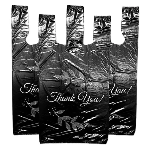 WeiLife. Plastic grocery bag/Thank you bag/Plastic T shirt bag with handle.Bolsas De Plastico Para Negocio12”x7”x22”,for Retail Stores, Carryout (Black, Large)