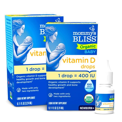 Mommy's Bliss Organic Baby Vitamin D Drops | Promotes Healthy Growth and Bone Development | Age Newborn+ | 0.11 Fl Oz (100 Servings) | Pack of 2