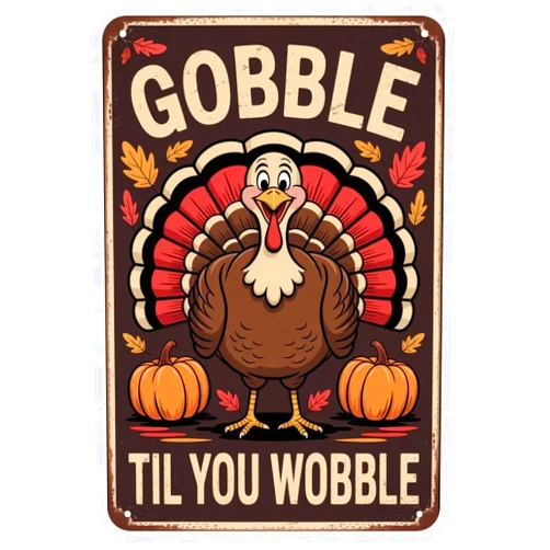 Generic Gobble Til You Wobble Turkey Thanksgiving tin sign Vintage Fall Harvest Metal Sign for Garden & Yard Bar Porch Garage Home Bedroom Kitchen Decor Gift 8 x 12, easy to hang