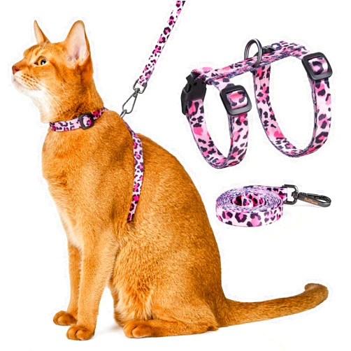 PetThem Cat Harness and Leash Set - Escape Proof Adjustable Cat Harness, Comfortable Soft Lightweight, Use Safe & Easy, Walking Travel Kitten Harness for Small Medium Large Cats (Barbie Pink)