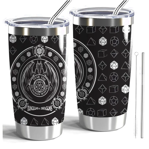 CWEGSJ Dungeons & Dragons Gift DND Tumbler Dungeon Master 20oz Tumbler with Lid and Straw Travel Mug Dungeon Master Gift DND Player Gift (Fear DM Tumble)