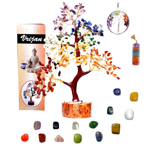 VRIJAN Crystal Tree. Crystals and Healing Stones.Spiritual Gifts for Women.With14 Natural Tumbled Stone Orgone Pendant and Tree of Life