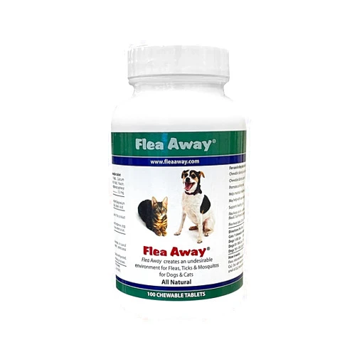 Flea away All Natural Supplement for Fleas, Ticks, and Mosquitos Prevention for Dogs and Cats, 100 Chewable Treat Tablets, Single