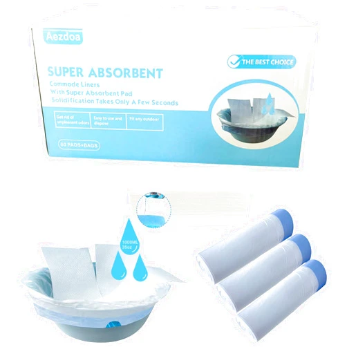 Aezdoa 60 Pack Commode Liners with Absorbent Pads,60 Bedside Commode Liners and 60 Commode Pads, Medical Grade Pack Commode Liners, Adult Potty Chair Liners Bedside Commode Liners Disposable