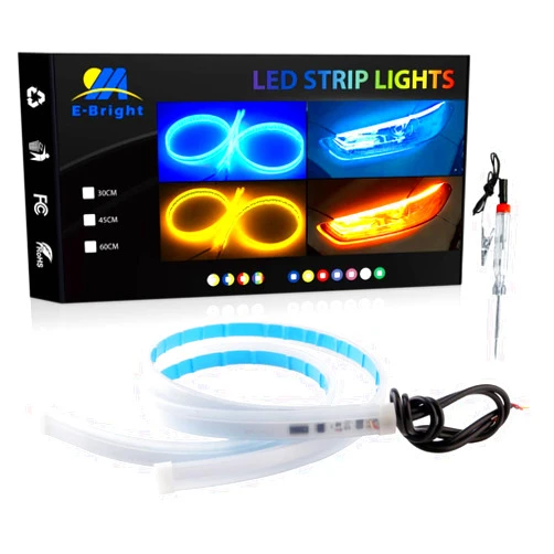 YM E-Bright EverBright DRL Led Strip Lights for Cars SUV Motorcycle Daytime Running Lights Turn Signal Bulb Sequential Switchback Led Strip Amber/Yellow & Blue (2Pcs 60CM/24 Inch)