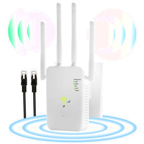 PCERCN WiFi Extender, 1200Mbps WiFi Extenders Signal Booster for Home, WiFi Repeater Dual Band 2.4&5GHz, WiFi Booster and Signal Amplifier, with 4 * 3dBi Antennas/WAN/LAN Ethernet Port, Internet Booster