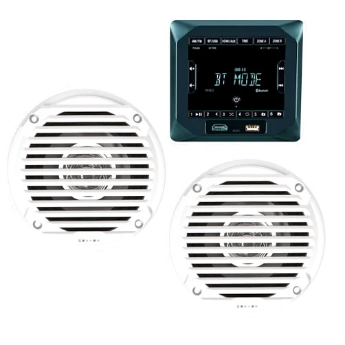 Generic Bundle of (1) JWM22 2-Speaker Zones AM/FM|BT|HDMI|AUX Cube Wall Mount Stereo, and (2) MS5006WR White 5.25