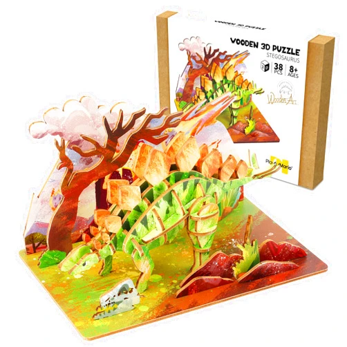 JZMDEDR Wooden 3D Dinosaur Puzzles Set for Kids Age 8-10-12-14, DIY Wooden Art and Crafts Assemble 3D Dinosaur Model Puzzle, Home Decor and Office Art Creative Gifts for Adults (Stegosaurus)