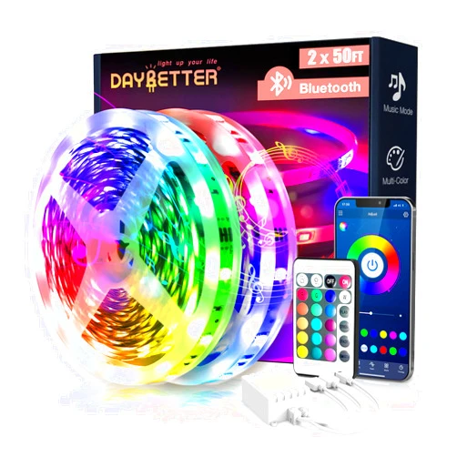 DAYBETTER LED Lights for Bedroom 100 ft LED Strip Lights Bluetooth Music Sync Color Changing LED Light Strip with Remote and App Control, LED Lights for Room Decor, Party Home Decor(2 Rolls of 50ft)