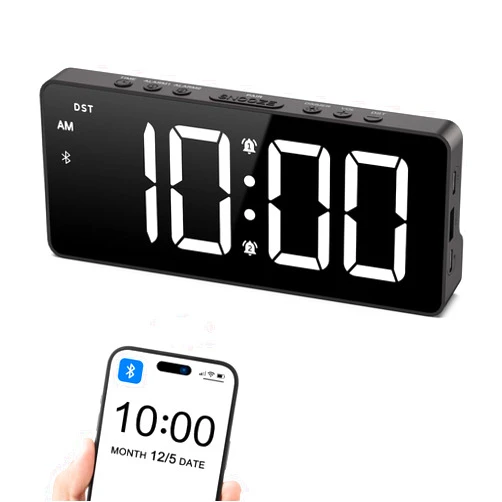 AMIR Alarm Clocks for Bedrooms - Bluetooth Sync Time Alarm Clock, Digital Clock Large Display with USB Charging Port, Dimmable, Adjustable Volume, Snooze, 12/24H, Loud Alarm for Heavy Sleepers