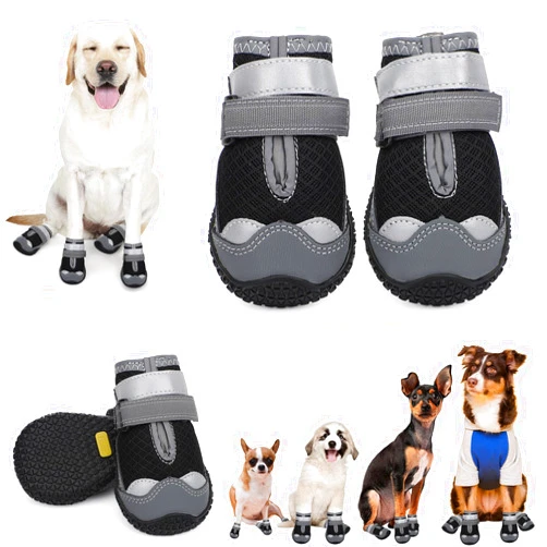TEWIWAP Dog Shoes for Large Small Medium Size Dogs,Dog Boots & Paw Protectors to Prevent Licking,Dog Booties with Reflective for Outdoor Winter Snow, Hiking,Hot Pavement,Hardwood Floors(Black Grey,Size1)