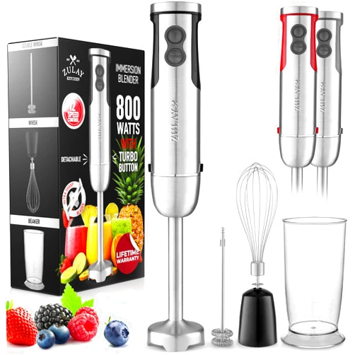 Zulay Kitchen Zulay 3-in-1 Immersion Blender Handheld - 800 Watt Hand Blender With 12 Speeds - Durable Stick Blender With Whisk, Frother & Stick Blender Attachments - Black