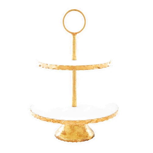 Mud Pie 42600586 Tiered Marble Server White, Gold, 16