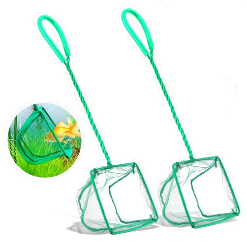 DSSPORT 2 Pack Aquarium Fish Nets, DSSPORT 4 Inch Small Mesh Fish Catch Nets with Plastic Handle Green (Pine Green)