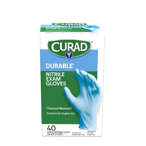 Curad Nitrile Exam Gloves, Durable, Powder Free, Chemical Resistant, One Size Fits Most, 40 Count (24 Pack)