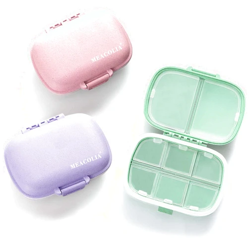 MEACOLIA 3 Pack 8 Compartments Travel Pill Organizer, Daily Pill Case Small Pill Box for Pocket Purse, Portable Pill Container Medicine Vitamin Organizer (Purple, Green, Pink)