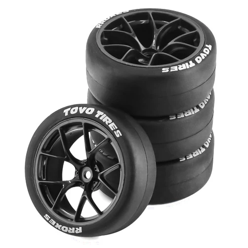 Chanmoo 1/10 RC Rally On Road Car Tires and Hard Plastic Wheels Rims Drift Tyres 12mm Hex for 1:10 Scale RC Racing Car Tamiya Traxxas HPI KYOSHO XV02 XV01 TA06 TT01 TT02 PTG2 A959 4PCS (B Black)