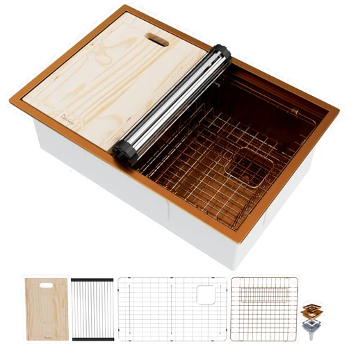 Davivy 31 Inch Kitchen Sink, 31x21 Inch Single Bowl Undermount Workstation Sink with Double Track, 16 Gauge Rose Gold Stainless Steel Work Station Kitchen Sink with Multiple Accessories