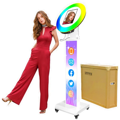 HITUGU Portable Photo Booth for iPad 10.2in 10.9in 11in 12.9in, Metal Shell Selfie Station photobooth Machine,RGB Ring Light,Free Custom Logo,Remote Control,for Parties,Wedding,Exhibition
