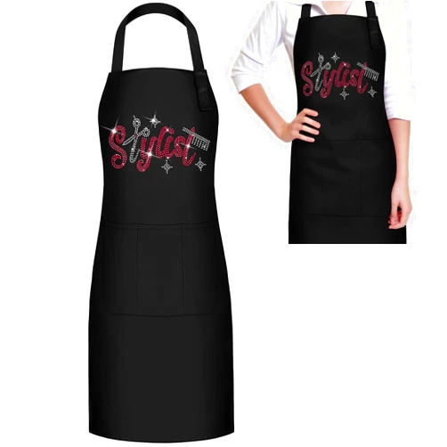 Coume Hair Stylist Apron Hairstylist Salon Apron with Rhinestone Tools and 3 Pockets Hairdresser Barber Aprons